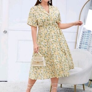 Shein | Size 3X Midi Button Lemon Dress